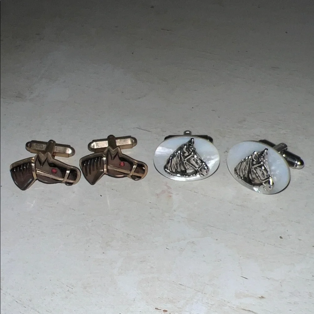 2 Sets Abalone & Mother Pearl Horse Cufflinks